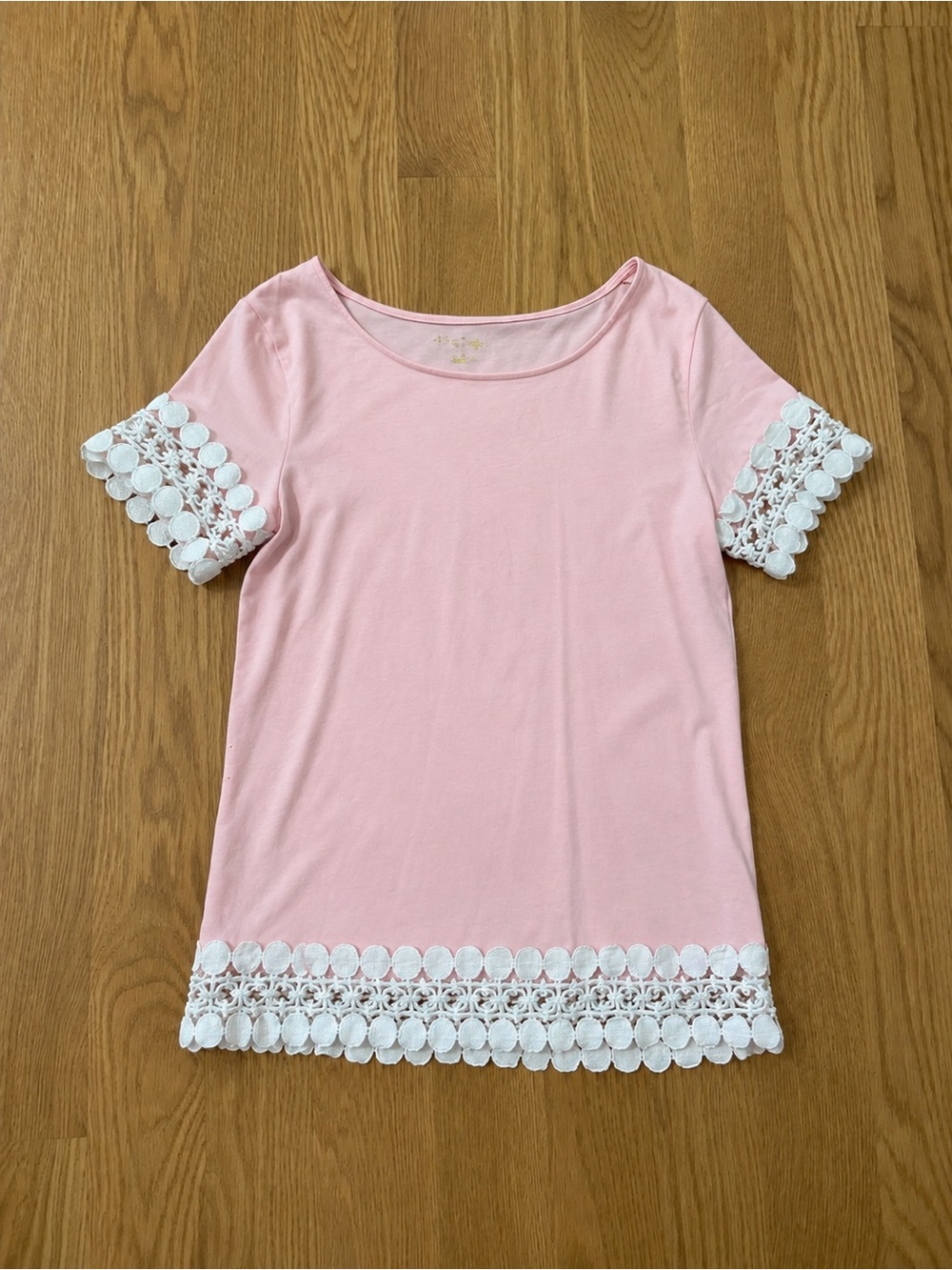 Lilly Pulitzer Light Pink Short-Sleeve Top with White Crochet Trim
